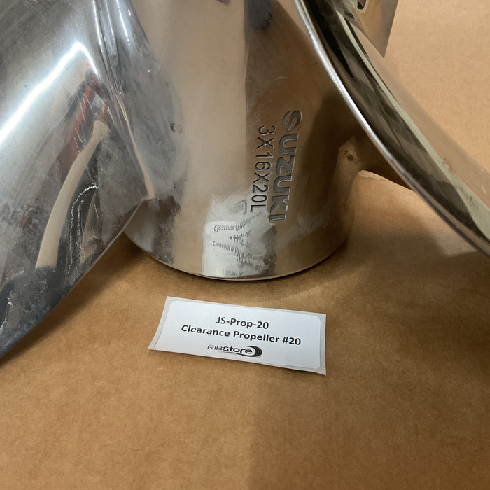 Clearance Propeller #20 - Suzuki Boat Propeller Stainless  3 x 16 x 20L - 58800-93L20