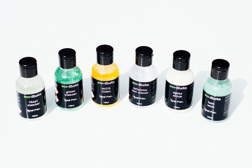 Eco-Shotz - Eco Cleaning Kit containing Boat Wash, Tube Cleaner, Upholstery Cleaner, Wax Detailer, Multi Surface Cleaner & Glass Cleaner by August Race - Clearance